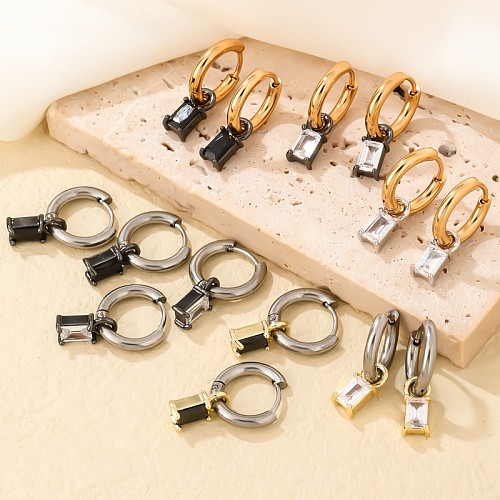 1 paire de boucles d'oreilles pendantes en acier inoxydable et Zircon, Style Simple, brillant, rectangulaire, incrustation