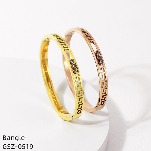 Simple Style Solid Color Stainless Steel Plating Hollow Out Inlay Rhinestones Rose Gold Plated Gold Plated Silver Plated Bangle