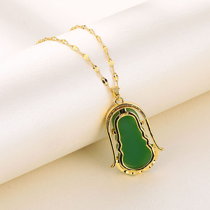 Chinoiserie Portrait Stainless Steel  Stainless Steel Plating Inlay Jade Zircon 18K Gold Plated Gold Plated Pendant Necklace