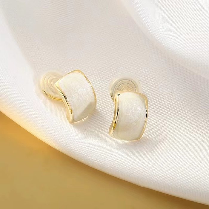 1 Pair Elegant Basic Solid Color Enamel Plating Stainless Steel  Alloy Opal Gold Plated Ear Studs