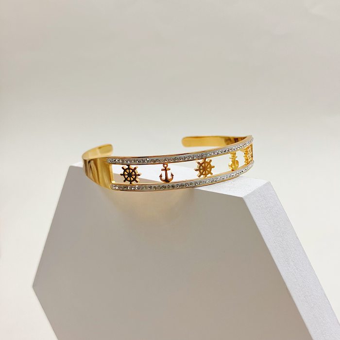 Bracelet en acier inoxydable avec incrustation de strass, Style Simple, couleur unie, 1 pièce