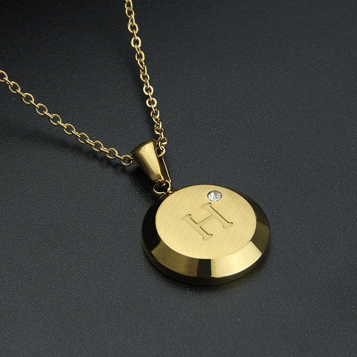 Collier avec pendentif en Zircon plaqué or, lettre à la mode, en acier inoxydable