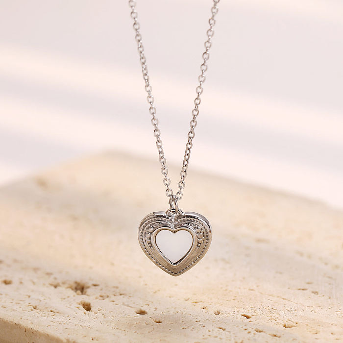 Simple Style Heart Shape Stainless Steel  Plating Inlay Shell White Gold Plated Gold Plated Pendant Necklace
