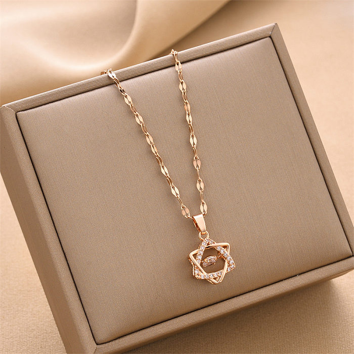 Simple Style Hexagram Stainless Steel Plating Hollow Out Inlay Zircon Pendant Necklace 1 Piece