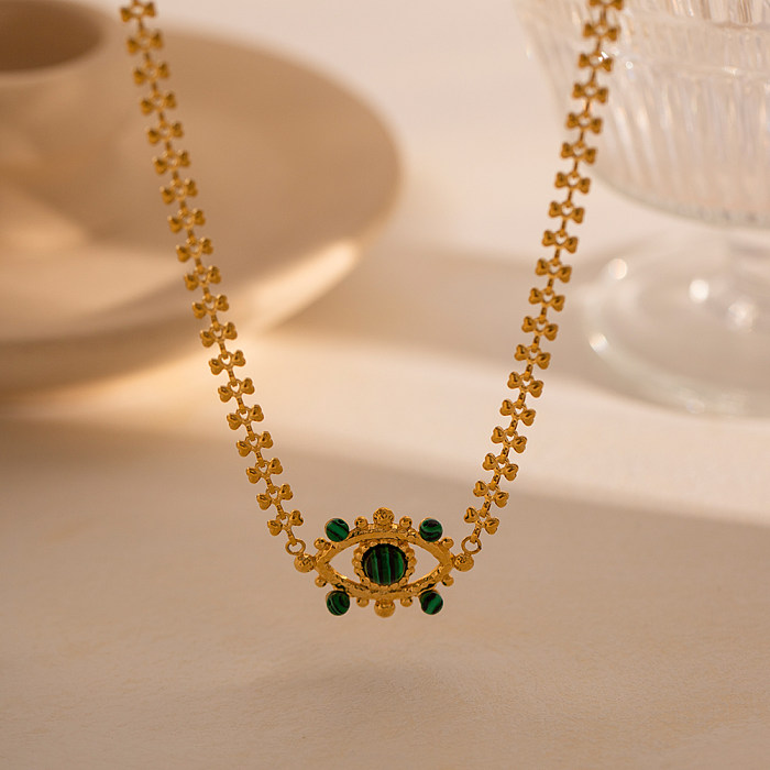 IG Style Devil'S Eye Stainless Steel  Plating Hollow Out Inlay Malachite 18K Gold Plated Necklace