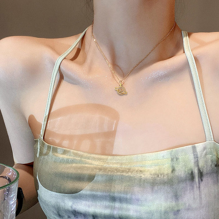 Fashion Planet – collier avec pendentif en Zircon, placage en acier inoxydable, incrustation ajourée, 1 pièce