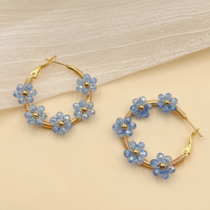 Süße Blumen-Ohrringe aus Edelstahl mit künstlichem Kristall, 1 Paar