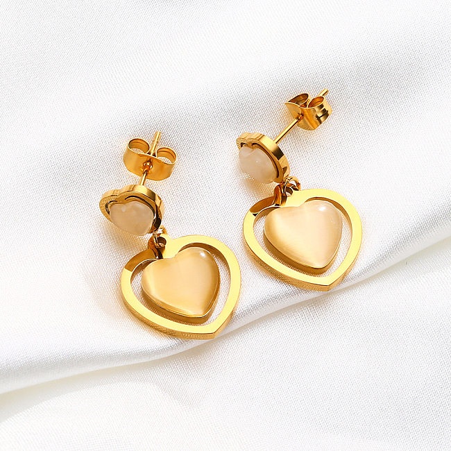 1 Pair Sweet Heart Shape Plating Inlay Stainless Steel Shell Drop Earrings
