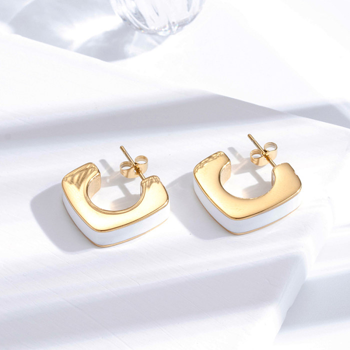 1 Pair French Style Simple Style Korean Style C Shape Heart Shape Rhombus Plating Inlay Stainless Steel  Zircon 18K Gold Plated Drop Earrings