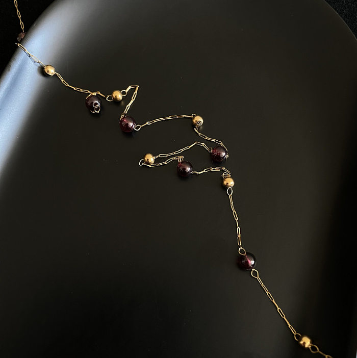Collier ras du cou géométrique en acier inoxydable, Style Vintage, perles de verre plaquées or