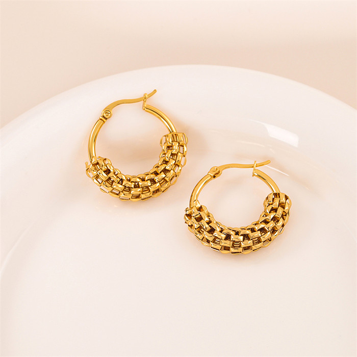 1 Pair Retro Round Plating Stainless Steel  18K Gold Plated Earrings