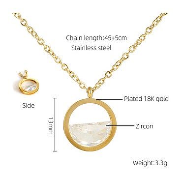 1 Piece Simple Style Circle Stainless Steel  Stainless Steel Plating Hollow Out Inlay Zircon Pendant Necklace