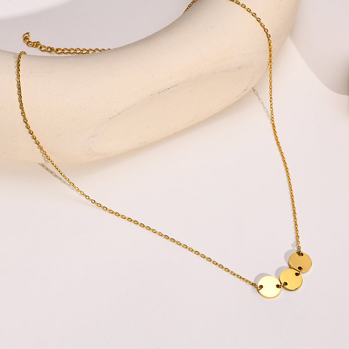 Simple Style Round Stainless Steel  Plating 18K Gold Plated Pendant Necklace