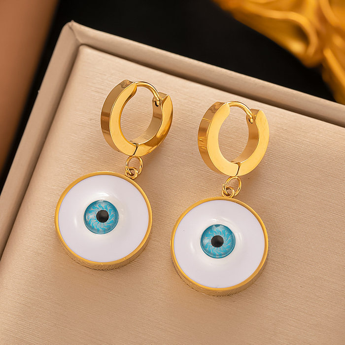 1 Pair Ethnic Style Eye Enamel Plating Inlay Stainless Steel Turquoise Opal 18K Gold Plated Drop Earrings