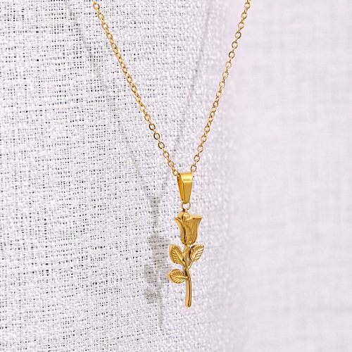 Sweet Flower Stainless Steel Plating Pendant Necklace
