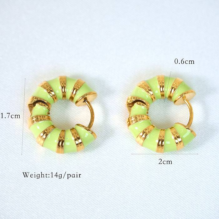 1 paire de boucles d'oreilles plaquées or en acier inoxydable, Style Simple, bloc de couleur