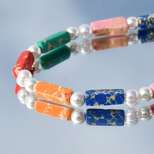 Collier de perles en pierre naturelle, perles artificielles multicolores en acier inoxydable, vacances