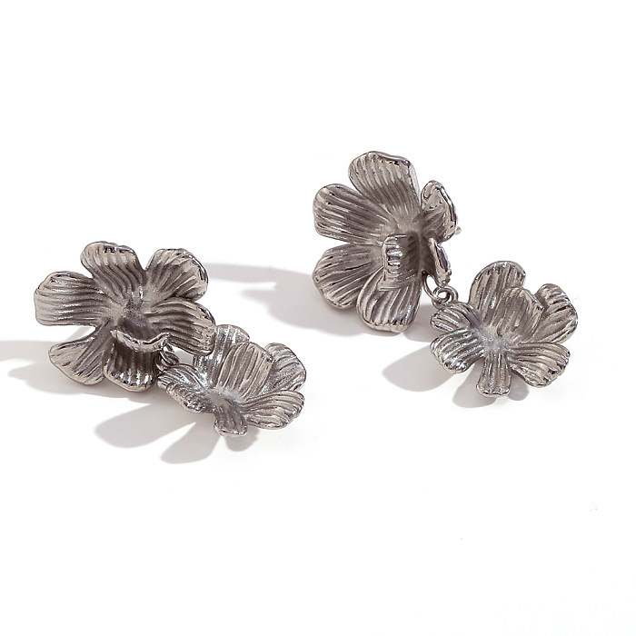 1 paire de clous d'oreilles en acier inoxydable plaqué or 18 carats, Style Vintage classique, plaqué fleur