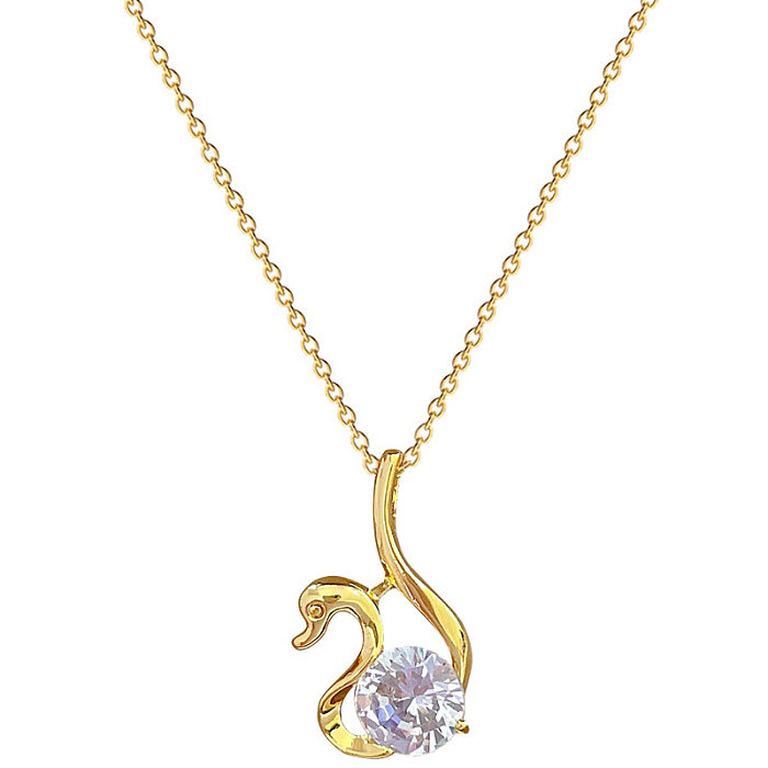 Elegant Simple Style Swan Stainless Steel  Copper Inlay Zircon Pendant Necklace