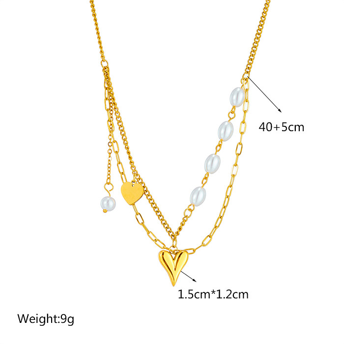 Simple Style Heart Shape Stainless Steel Patchwork 18K Gold Plated Necklace