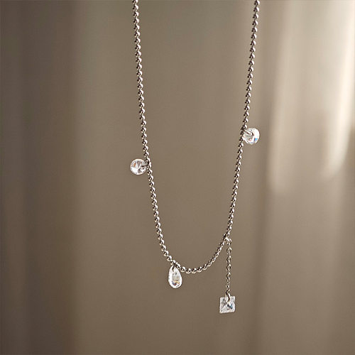 Simple Style Solid Color Stainless Steel  Inlay Rhinestones Necklace