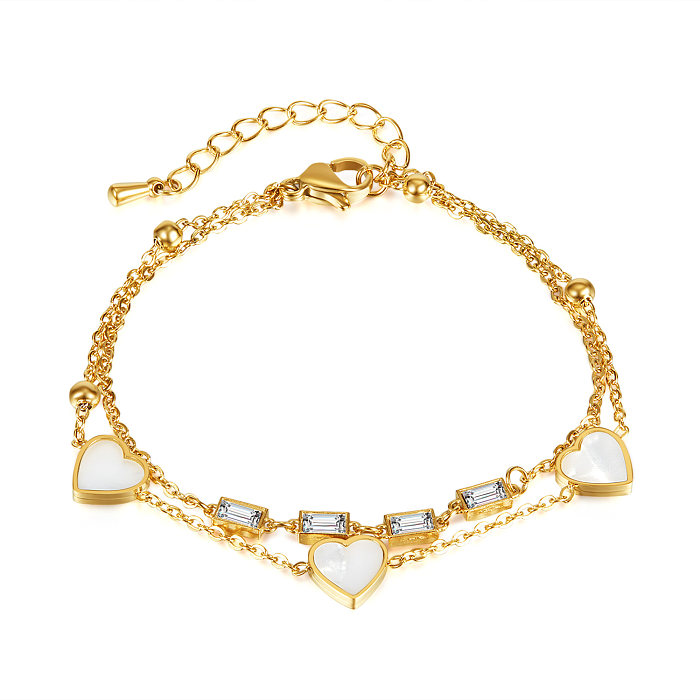 Elegant French Style Heart Shape Shell Titanium Steel Bracelets