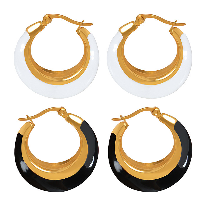 أقراط حلقية مطلية بالذهب عيار 18 قيراطًا بتصميم بسيط وكلاسيكي دائري من الفولاذ المقاوم للصدأ