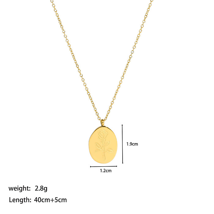 French Style Flower Stainless Steel  Indentation Plating Metal 18K Gold Plated Pendant Necklace Sweater Chain