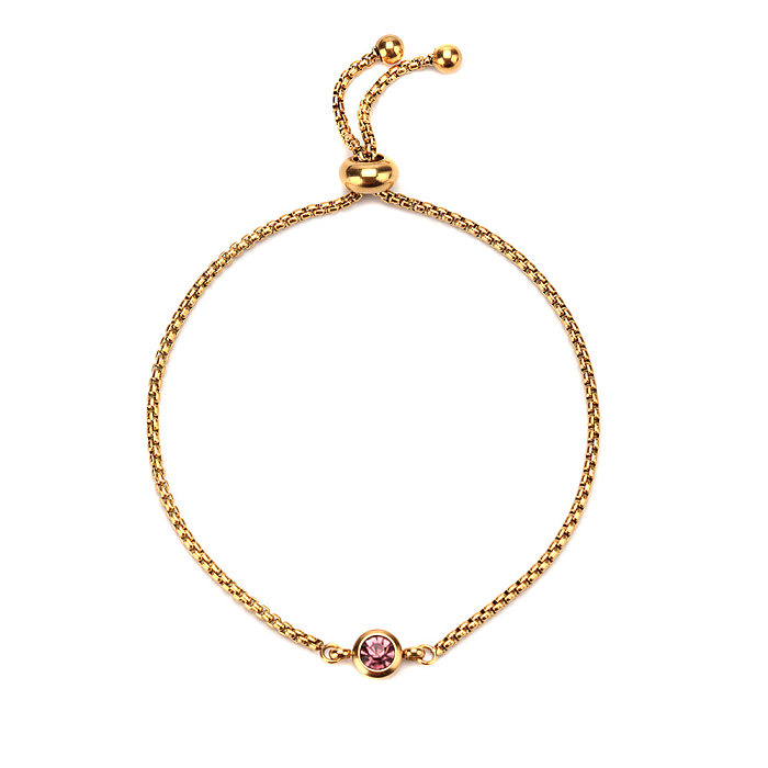1 Piece MAMA Simple Style Round Titanium Steel Inlay Birthstone Bracelets
