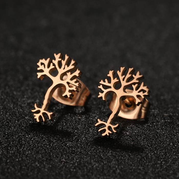 1 par de pinos de orelha banhados a ouro 18K, estilo moderno, estilo simples, árvore, aço inoxidável