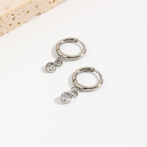 1 Pair Simple Style Round Stainless Steel  Polishing Inlay Rhinestones Drop Earrings