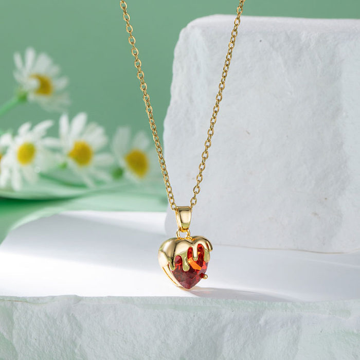 Modern Style Sweet Heart Shape Stainless Steel  Plating Inlay Zircon 18K Gold Plated Gold Plated Pendant Necklace