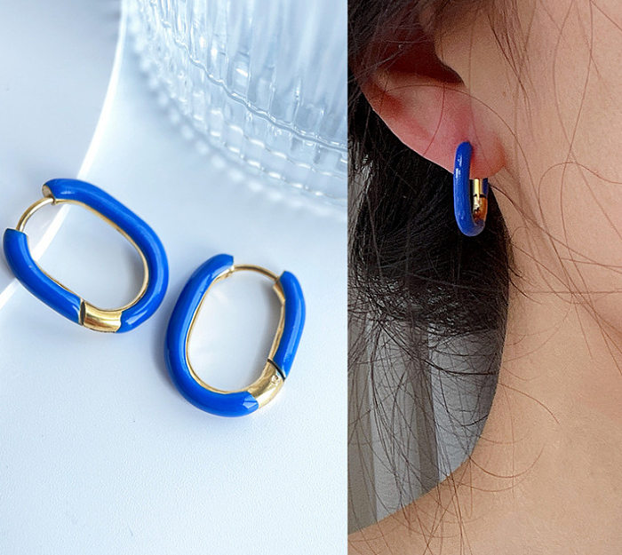 1 paire de boucles d'oreilles pendantes en acier inoxydable plaqué or, Style Simple, classique, bloc de couleur
