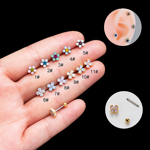 1 Piece Sweet Simple Style Flower Plating Inlay Stainless Steel  Zircon 18K Gold Plated Cartilage Earrings