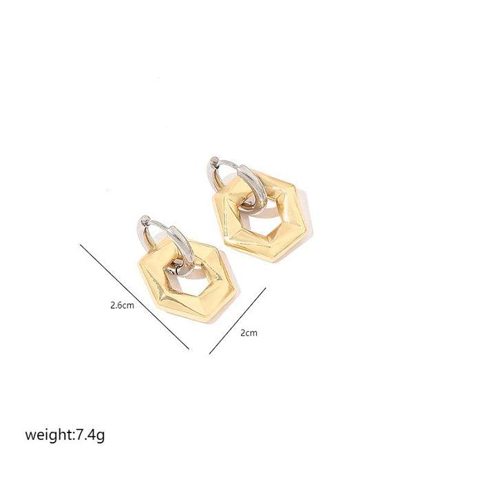 1 paire de boucles d'oreilles créoles en acier inoxydable plaqué or 18 carats, Style Simple, polissage géométrique