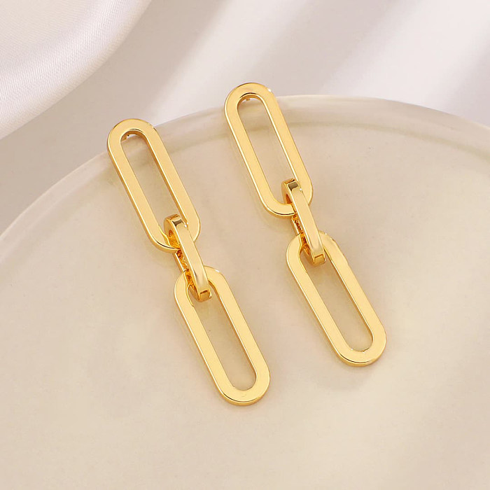 1 Pair Retro Simple Style Paper Clip Plating Stainless Steel  18K Gold Plated Drop Earrings