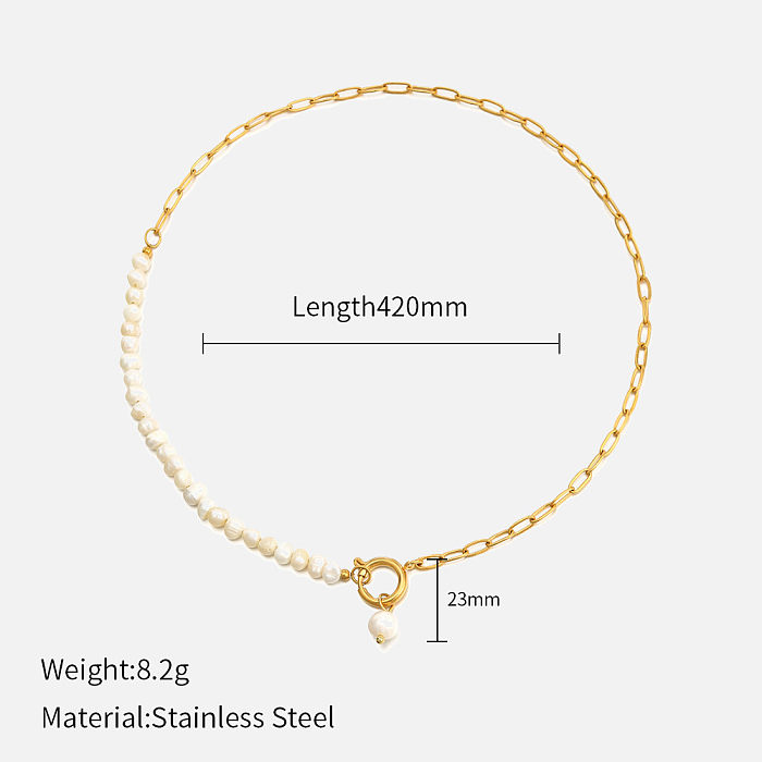 Elegant Geometric Stainless Steel  Pearl Plating Necklace
