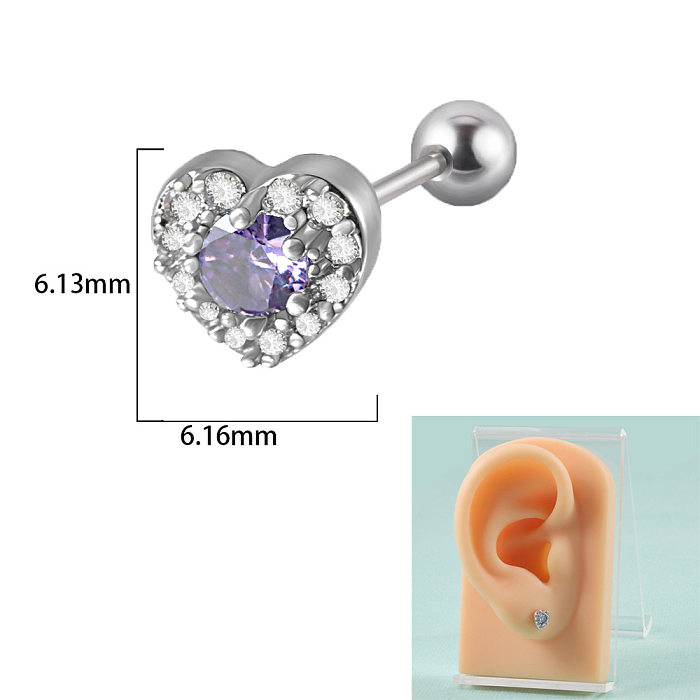 1 Piece Sweet Star Heart Shape Stainless Steel  Inlay Zircon Ear Studs