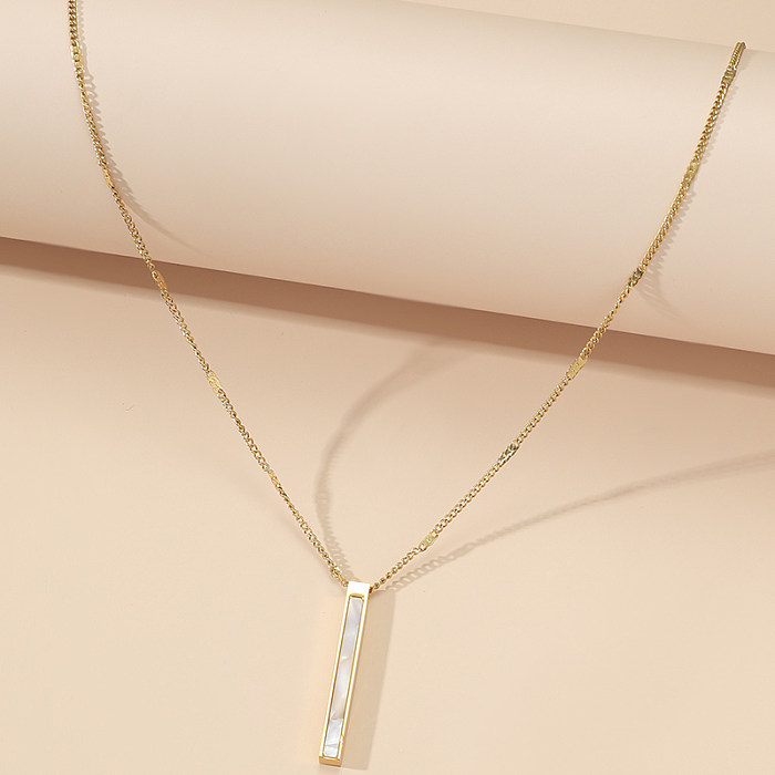Casual Rectangle Stainless Steel Polishing Plating 18K Gold Plated Pendant Necklace