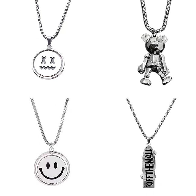 Collier pendentif plaqué acier inoxydable Lady Smiley Face