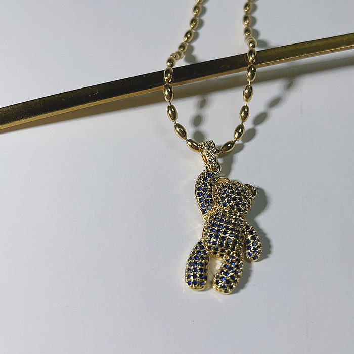 Collier avec pendentif en forme de petit ours, Style Simple, en acier inoxydable, cuivre, plaqué or 18 carats, Zircon, en vrac