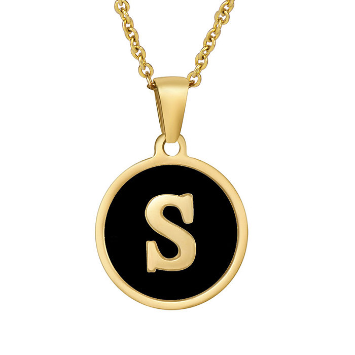 Fashion Round Letter Stainless Steel  Pendant Necklace Gold Plated Shell Stainless Steel  Necklaces