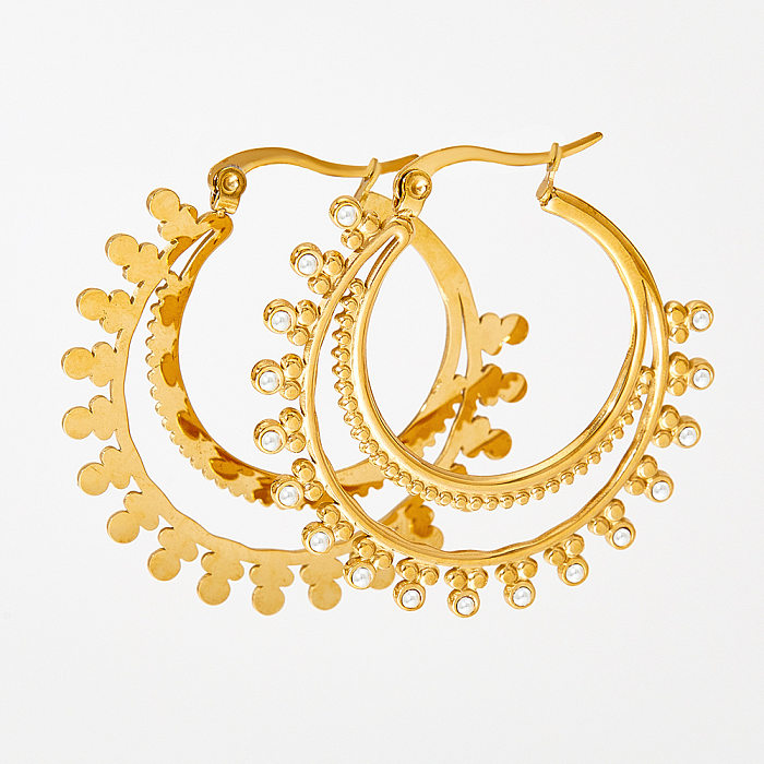 Geometrische Ohrringe im Vintage-Stil mit Edelstahlbeschichtung, künstlichen Perlen und Strasssteinen, 1 Paar