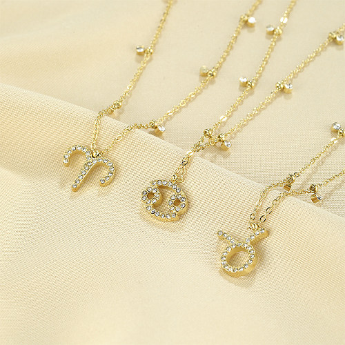 Schlichter Stil, glänzende Sternbild-Halskette aus Edelstahl mit 18-Karat-Vergoldung, Zirkon-Anhänger-Halskette in großen Mengen