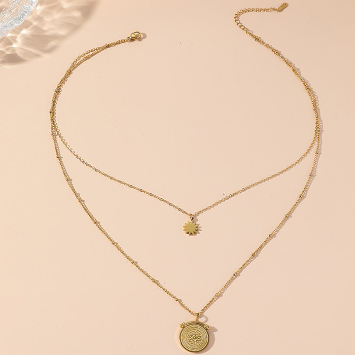 Moderner Stil, einfacher Stil, runde, 18 Karat vergoldete, geschichtete Halsketten aus Edelstahl mit Polierbeschichtung
