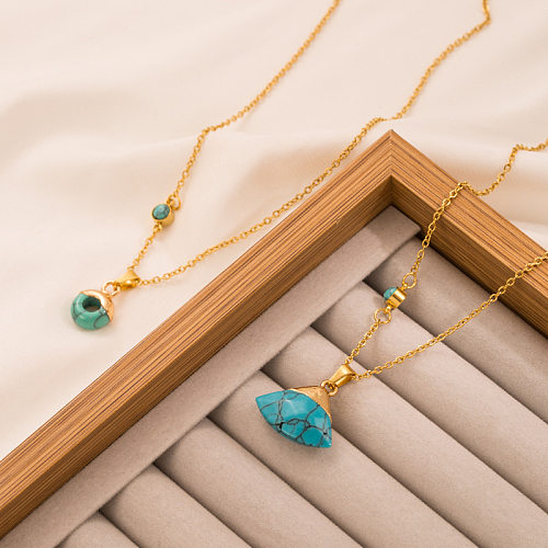 Fashion Geometric Stainless Steel Plating Turquoise Pendant Necklace 1 Piece