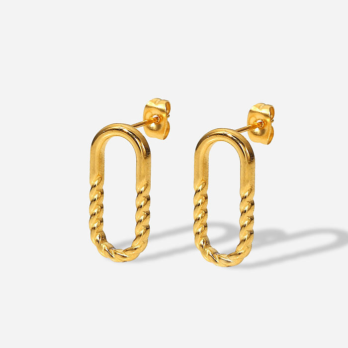 Fashion Simple 18K Gold Oval Semi-Glossy Semi-Twist Stainless Steel  Earrings