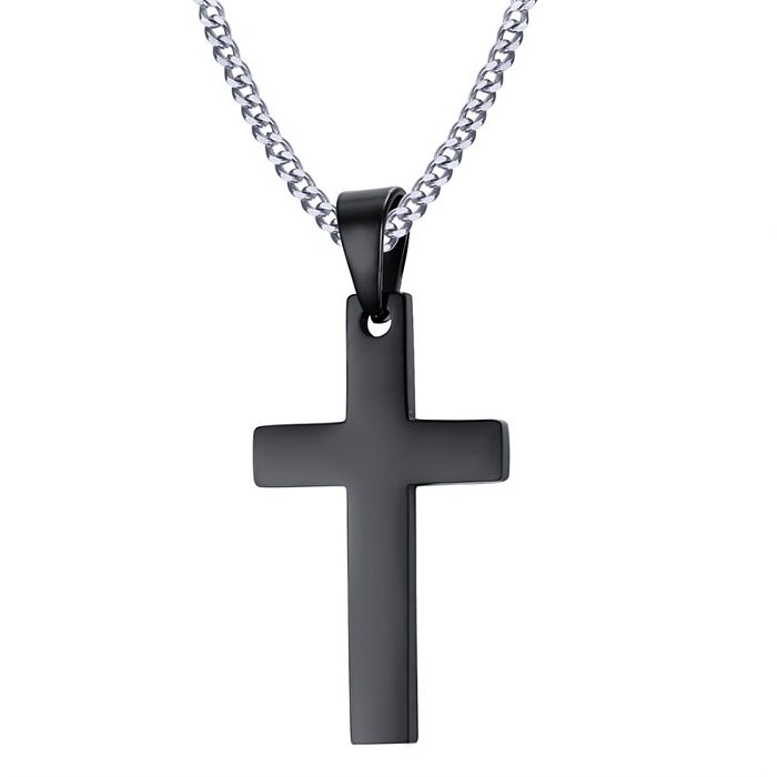Collier pendentif en acier inoxydable avec croix de style simple, placage de colliers en acier inoxydable