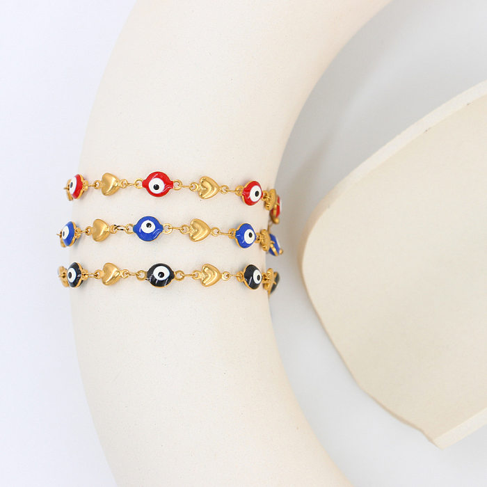Bracelets en émail en acier inoxydable avec œil en forme de cœur de style ethnique
