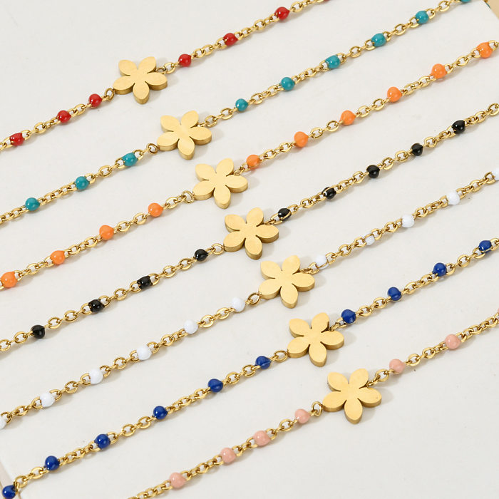 Bohemian Flower Stainless Steel Beaded Plating Bracelets